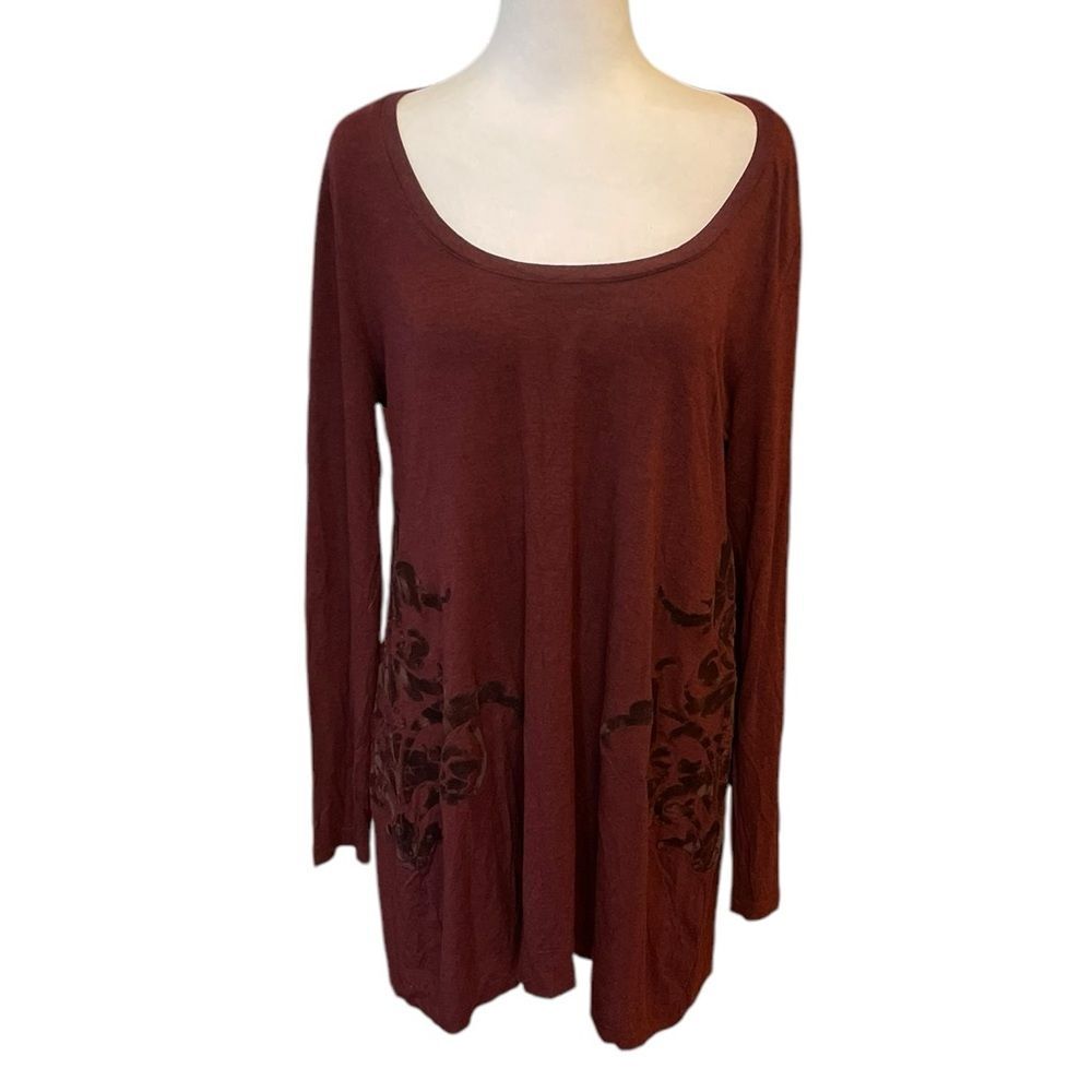 Soft Surroundings Boho Velvet Floral Tunic Or Mini Dress Womens XL Burgundy